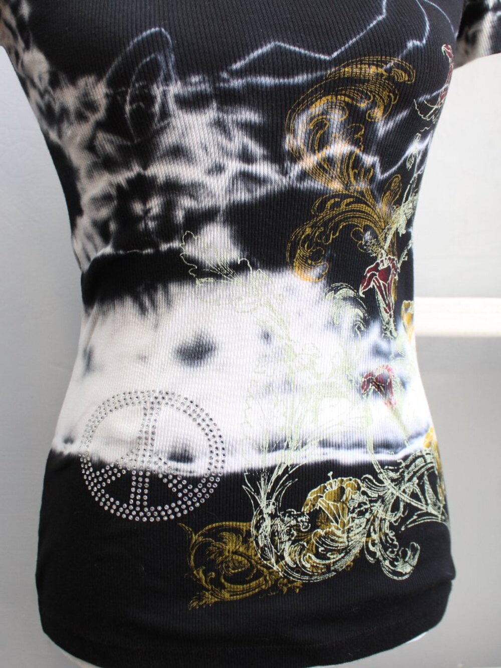 Vintage Y2K Sledge USA Embellished Graphic Tie Dye Black Sz Small Baby Tee - Picture 3 of 9